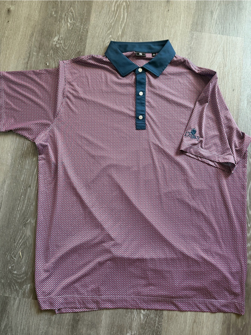 FootJoy - Men's Short Sleeve Polo with Navy Collar - Burgundy Microprint